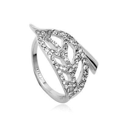 Ring, Custom Made Leaf Ring faeturing Swarovski Crystal  S, Custom Made Jewellery- Caitlin's Crafty Creations