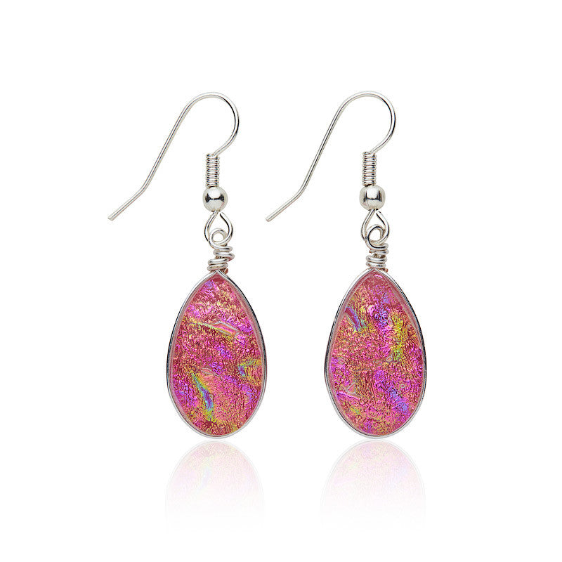 Earrings, Custom made Bubblegum Pink Dichroic Glass Earrings, Custom Made Jewellery- Caitlin's Crafty Creations