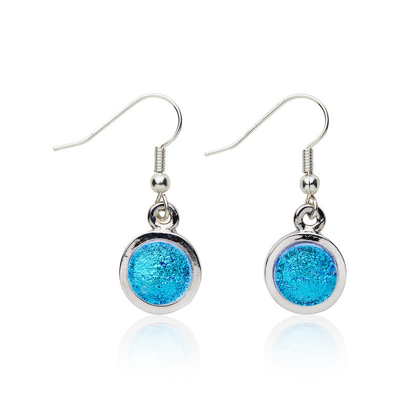  Earrings, Custom made Bubblegum Blue Dichroic Glass Circular Earrings, Custom Made Jewellery- Caitlin's Crafty Creations