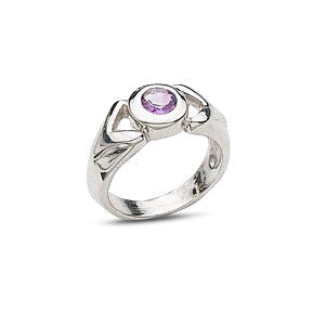 Ring, Custom Made Sterling Silver Faceted Round Amethyst Ring, Custom Made Jewellery- Caitlin's Crafty Creations