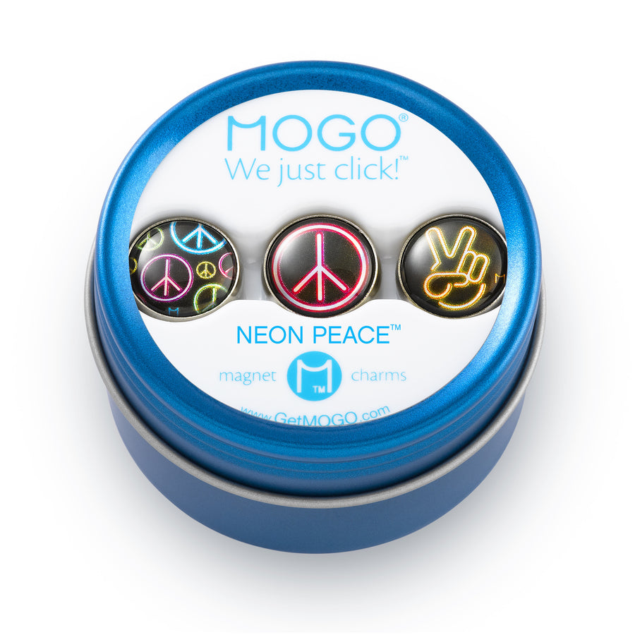  MOGO Tin of 3 Charms, MOGO Charm Collection - Neon Peace (Tin of 3 Charms), MOGO Charms- Caitlin's Crafty Creations